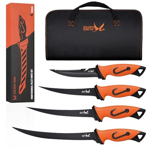 Golden Bird Filleting Knife Set - 5 Pcs Fishing Knife 5Cr15Mov Boning Knives with Protective Sheath, Sharp Blade for Meat Cutting, Non-Slip Handles Knives for with Storage Bag - Image 1