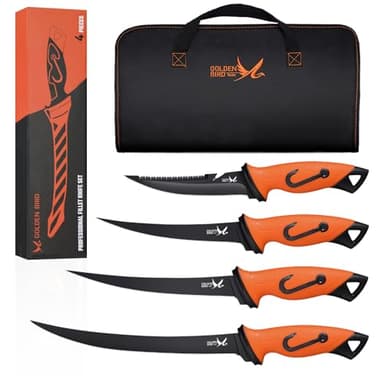 Golden Bird Filleting Knife Set - 5 Pcs Fishing Knife 5Cr15Mov Boning Knives with Protective Sheath, Sharp Blade for Meat Cutting, Non-Slip Handles Knives for with Storage Bag - Image 1