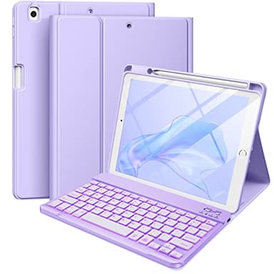 Hamile for iPad 9th Generation Case with Keyboard 10.2 Inch - Backlit Wireless Detachable Folio Keyboard Cover with Pencil Holder for iPad 8th Gen/7th Gen/iPad Pro 10.5"/iPad Air 3rd Gen (Purple) - Image 1