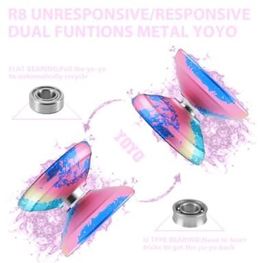 WATIEOBOO Yoyo R8 Responsive Yoyo for Kids 8-12,Professional Unresponsive Yo yo for Adults Pro Metal Trick Yoyos with Yo Yo Bearing Kit 10 Strings, Case & Gloves (Blue Purple) - Image 3