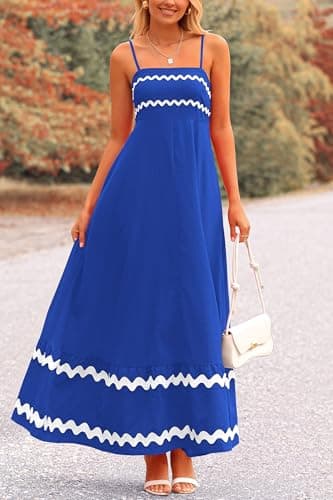PRETTYGARDEN Women's 2025 Summer Flowy Maxi Dress Casual Sleeveless Spaghetti Strap Ruffle Beach Long Dresses (Royal Blue,Large) - Image 6