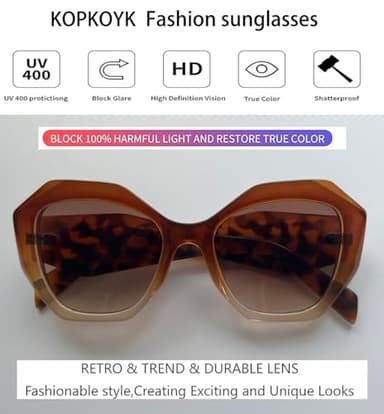 KOPKOYK Trendy Sunglasses for Women Men Retro Polygon Designer Inspired Butterfly Sun Glasses Hexagonal Shades Brown Gradient - Image 4