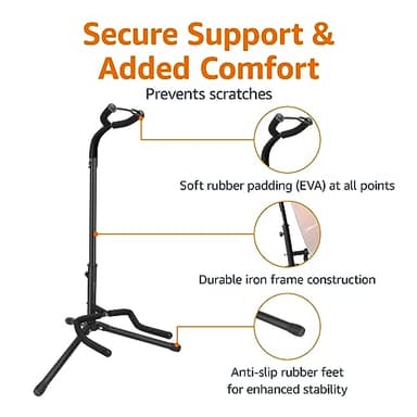 Amazon Basics Height Adjustable Foldable Guitar Stand with Secure Support for Acoustic, Electric, Bass and Banjos, Sturdy, Black - Image 2
