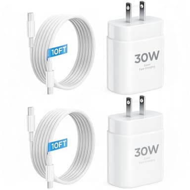 iPhone 17 16 15 Charger Fast Charging 10FT Cable, 30W USB C Charger Block for i Phone 15 16 16e 17 Air Plus Pro Max/iPad Pro/AirPods, PD USBC Power Adapter Wall Plug & Type C to C Cord, 2 Pack - Image 1