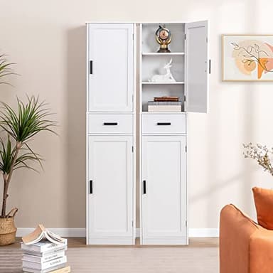 usikey 67'' Tall Bathroom Cabinet, Storage Cabinet with 4 Shelves & 2 Doors, Narrow Storage Cabinets for Bathroom, Living Room, Home Office, White - Image 2
