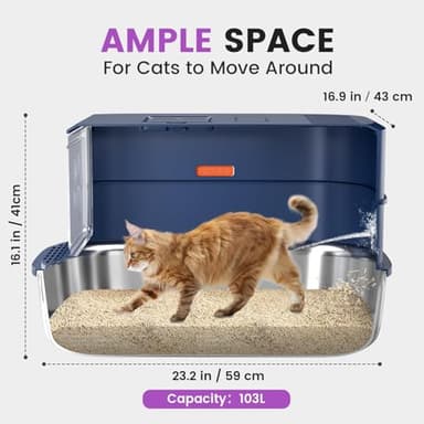 Stainless Steel Cat Litter Box with Lid - 3 in 1 Enclosed Cat Litter Box XL Extra Large Odor Control Covered Metal Litter Pan for Big Multiple Cats Includes Step, Scoop, Cats Scratcher Mat - Image 3