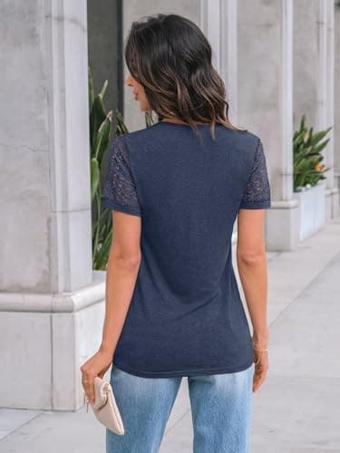 AUTOMET Women's Short Sleeve Shirts Dressy Lace Summer Tops 2025 Spring Trendy Casual T-Shirts Cute Work Outfits Blouses - Image 6