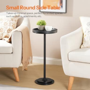 HOOBRO Small Round Side Table, Drink Table, Coffee Martini Table with Pedestal for Small Spaces in Living Room, Bedroom, Sofa Couch, Black BB168BZ01 - Image 4