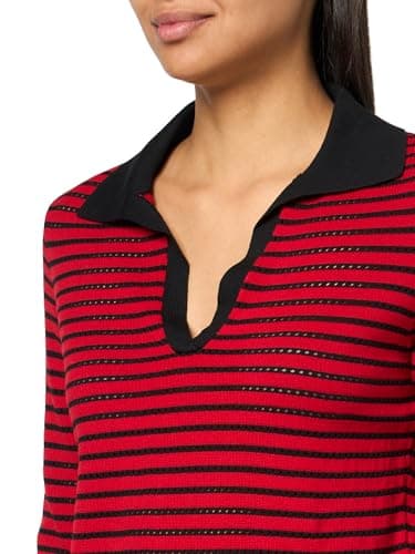 Nautica Women's Jeans Johnny Collar Sweater,Black/Haute Red,Small - Image 3
