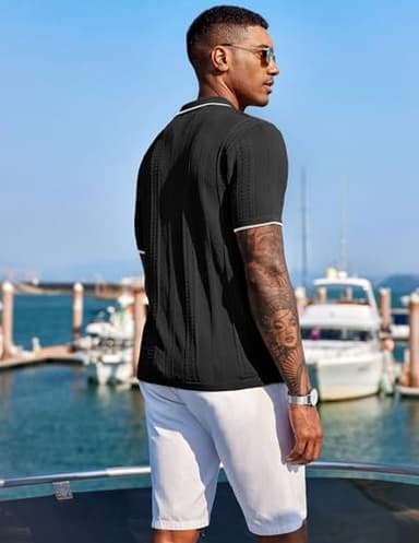 COOFANDY Men's Knit Shirts Short Sleeve Button Down Polo Shirt Fashion Casual Summer Beach Shirts - Image 3