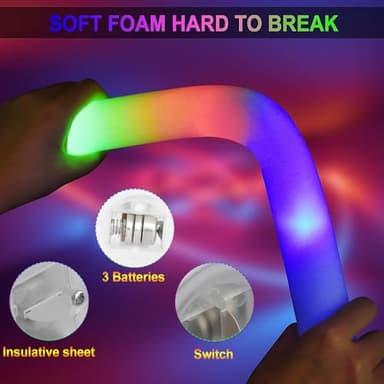 LifBetter Light Up Glow Sticks Bulk, LED Foam Sticks 112 pcs Glow in The Dark with 3 Modes Flashing Led Foam Multicolor Batons Light up Party Favors for Birthdays, Weddings, Concerts, Festivals - Image 2