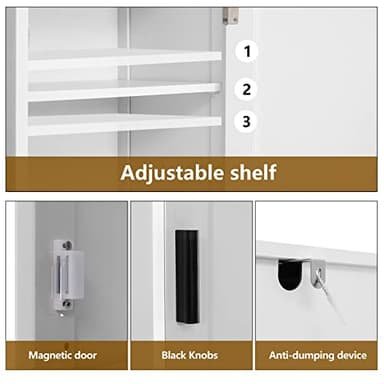 usikey 67'' Tall Bathroom Cabinet, Storage Cabinet with 4 Shelves & 2 Doors, Narrow Storage Cabinets for Bathroom, Living Room, Home Office, White - Image 7