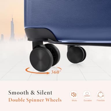 Sweetcrispy Luggage, Hard Shell ABS Suitcases with Double Spinner Wheels, Blue, 3-Piece Set (20/24/28) - Image 6