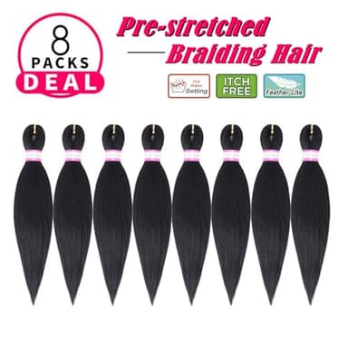 Pre Stretched Braiding Hair Extensions Black 12 Inch 8 Packs Kids Girls Braiding Hair Natural Easy Braid Hot Water Setting Professional Soft Synthetic Yaki Straight Texture (#1B) - Image 2