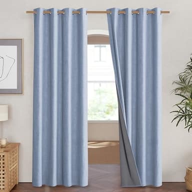 NICETOWN Stone Blue Vintage Linen 100% Blackout Curtains for Living Room, Thermal Insulated Curtains 84“ Long, Noise Reducing Window Treatment Drapes for Hall Room, 52" Wide Per Panel, Set of 2 - Image 2