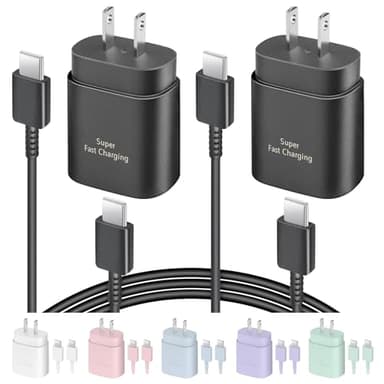 2 Pack USB C Charger, 25W Type C Fast Charging with USB-C Charger Cable 6FT Android Phone Charge for Galaxy S24 Ultra/S23+/S22/S21/S20/Phone 16 15 Pro Max 16 15 Plus - Image 1