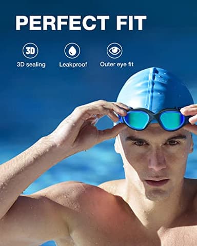 ZIONOR Swim Goggles, Upgraded G1 Polarized Swimming Goggles UV Protection Anti-fog Adjustable Strap for Men Women Adult Indoor or Outdoor (Polarized Mirror Blue Lens) - Image 3