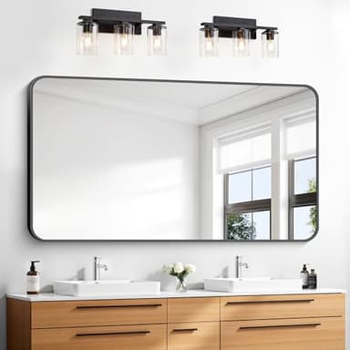 30x55 inch Bathroom Mirror,Black Rectangle Mirror,Wall Mounted Bathroom Frame Vanity Mirror with Round Corner for Bedroom Living Room, Entryway Hangs Horizontal or Vertical - Image 1