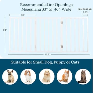 Pet Gate - 3-Panel Indoor Foldable Dog Fence for Stairs, Hallways or Doorways - 54x24-Inch Retractable Wood Freestanding Dog Gates by PETMAKER (White) - Image 3