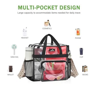 MAY TREE Clear Bag for Stadium Events, 12x6x12 Clear Tote Bag with Removable Strap, Transparent Bag for Concert Sports Festival, Beige Cube-Strap - Image 5
