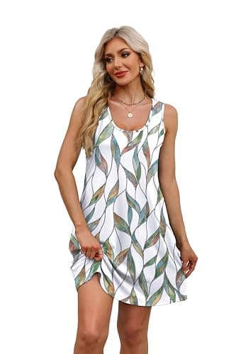 WEESO Summer Dresses for Women 2025 Trendy Tank Sleeveless Dress Sundresses with Pockets Teacher Vacation Outfits for Women Floral Multi Leaf L - Image 2