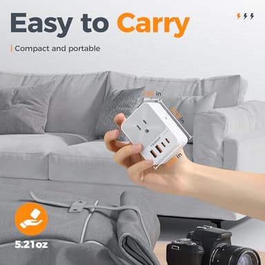 USB C Charger Block 20W PD, TESSAN 4 USB Wall Charger Fast Charging with 3 Outlet Extender Surge Protector, 3 Side Multi Port Adapter, Electric Multiple Outlet Plug for Home Office Dorm Room - Image 6