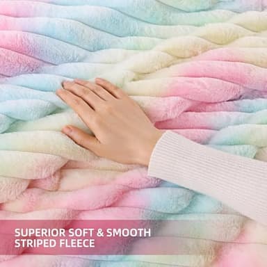 Smoofy Fluffy King Size Comforter Set 3 Pieces - Rainbow Fleece Fluffy Comforter Set, Luxury Fuzzy King Bedding Set, Soft King Bed Set All Season, Heavy Faux Fur Comforter with 2 Pillow Cases - Image 5