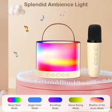 Mini Karaoke Machine for Adults Kids, Portable Bluetooth Karaoke Speaker with 3.5" Full-Range Speaker and Colorful LED Lights, Support USB/TF Card/AUX (Beige-1Mic) - Image 3