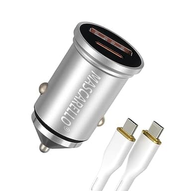 USB C Car Charger Adapter Fast Charging 38W (PD18W/QC20W) Dual Port Cigarette Lighter Compatible with iPhone Series; iPad; Samsung Series (sliver) - Image 1