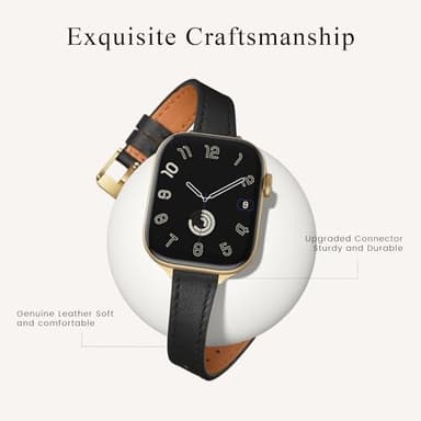 STIROLL Slim Leather Bands Compatible with Apple Watch Band 49mm 46mm 45mm 44mm 42mm(Series 3 2 1), Top Grain Leather Watch Thin Wristband for iWatch Ultra SE Series 11 10 9 8 7 6 5 4(Black Gold) - Image 2