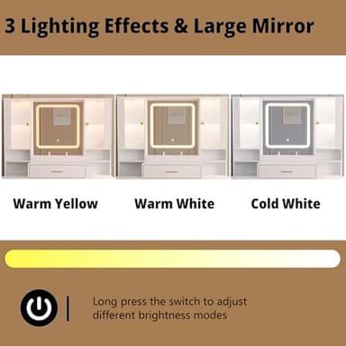 BORNOON Makeup Vanity with LED Light Strip Mirror and Chair, 7 Drawers & 2 RGB Cabinets White Vanity Makeup Desk with Power Strip, Adjustable LED Lighting, and Cushioned Stool for Women, Girls, Teens - Image 4