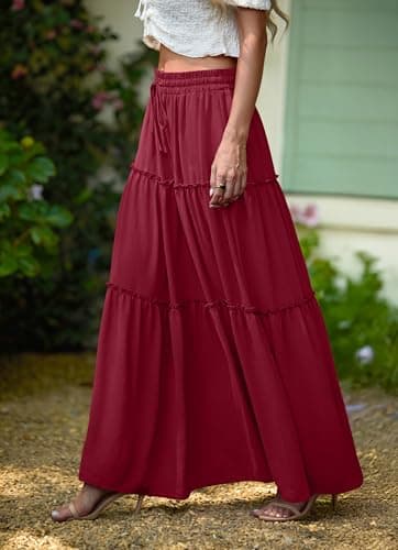 Lepunuo Casual Boho High Waisted Flowy Maxi Skirts Womens Trendy Spring Skirts with Pockets - Image 3