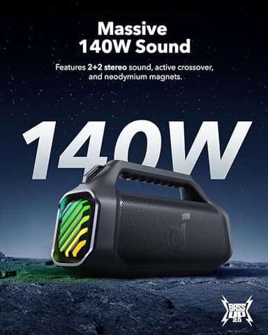 soundcore Boom 2 Plus By Anker, Outdoor Speaker, 140W, 2+2 Channel, BassUp 2.0, 20H Playtime, Fast Charge, IPX7 Waterproof, RGB Lights, Power Bank, Bluetooth 5.3, Portable for Outdoors, Camping, Beach - Image 3