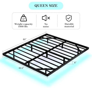 Floating Bed Frame Queen Size, Queen Bed Frame with Smart LED Lights, Heavy Duty Modern Metal Platform Bed No Box Spring Needed - Easy Assembly and Noise Free - Image 2