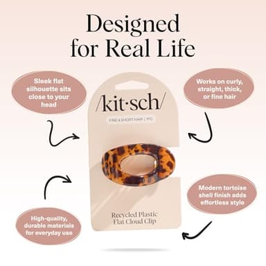 Kitsch Small Flat Claw Clips for Women - Stylish Flat Hair Clips, Strong Hold for Thick & Fine Hair | Non-Slip for Secure, Comfortable All-Day Wear | Ideal Gifts for Women -Tortoise Design - Image 4