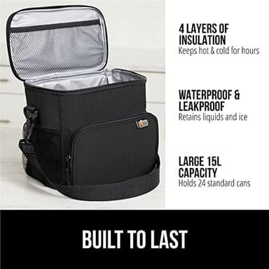 GORILLA GRIP Reusable Insulated Lunch Box Bag for Women Men,15L, Leakproof XL Soft Cooler Bags, Multiple Compartments, Mesh Pockets and Adjustable Strap, Food Tote Keeps Drinks Cold, 13x9, Black - Image 2