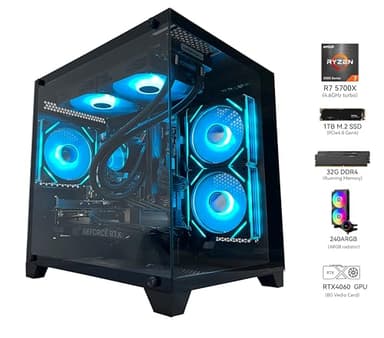 YAWYORE Gaming PC Desktop Computer, Ryzen 7 5700X,RTX 4060,32GB DDR4 RAM and 1TB M.2 NVMe SSD, 240 Liquid Cooler, ARGB Fans,Game Design Office (R7 5700X / RTX 4060 / 32GB DDR4 / 1TB SSD) - Image 3