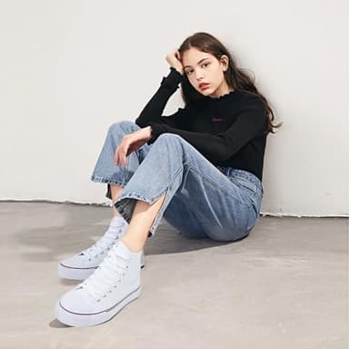 Iarus High Top Sneakers for Women White Canvas Comfortable Shoes for Women Walking Casual Sneakers Tennis Shoes(white08.5) - Image 6