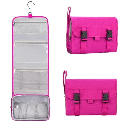 Relavel HangingTravel Toiletry Bag for Women, Large Capacity Toiletries Bag, Travel Essentials Organizer, Hanging Makeup Case for Accessories, Waterproof Bathroom Shower Bag (hot pink) - Image 1