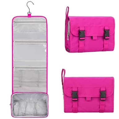 Relavel HangingTravel Toiletry Bag for Women, Large Capacity Toiletries Bag, Travel Essentials Organizer, Hanging Makeup Case for Accessories, Waterproof Bathroom Shower Bag (hot pink) - Image 1