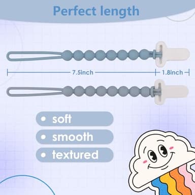 4-Pack Silicone Pacifier Clips with One-Piece Beads for Baby Boys and Girls - Flexible and Rust-Free Holders for Teething Relief and Baby Essentials, Safe for Newborns (Grey) - Image 5