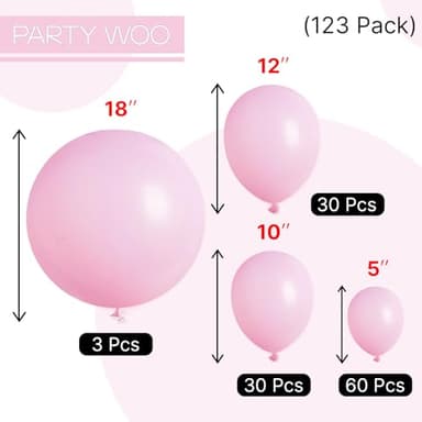 PartyWoo Light Pink Balloons 123 pcs Different Sizes of 18 12 10 5 Inch Pastel Baby Pale Pink Balloon Arch Kit Garland for Baby Shower Valentine's Day Princess Birthday Party Decorations Pink-Q05 - Image 2