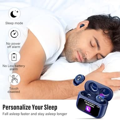 VEKJ Sleep Earbuds Bluetooth 5.4, 48H Smart Touch Screen in Ear Ear Buds, Mini Sleep Headphones Small Design for Side Sleepers, Clear Calls, 5 EQ Modes, IPX7 Waterproof Earphones, Blue Earbuds, 2025 - Image 2
