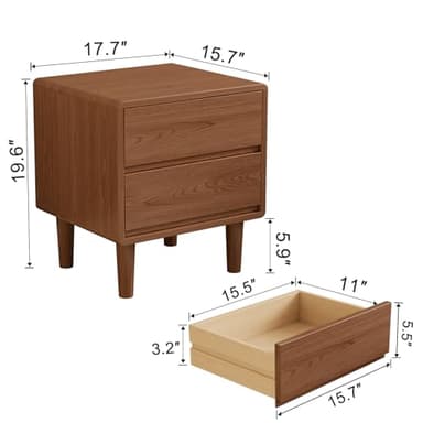 Walnut Nightstand Solid Wood Night Stand,Mid Century Modern Nightstand,Modern Night Stand,Solid Wood End Table for Bedroom,Living Room,Walnut Bedside Table - Image 2