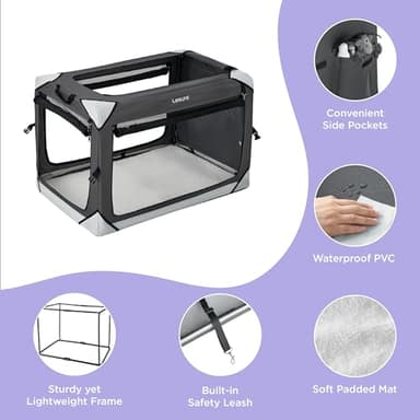 Lesure Collapsible Dog Crate - Portable Travel Kennel for Extra Large Dog, 4-Door Pet Crate with Durable Mesh Windows, Indoor & Outdoor, Charcoal Gray - Image 5