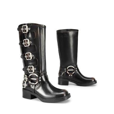 DREAM PAIRS Women's Knee High Riding Boots Side Zipper Motorcycle Boots Square Toe Chunky Heel Fashion Buckles Biker Boots,Size 7,Black/Brown,SDKB2416W - Image 4
