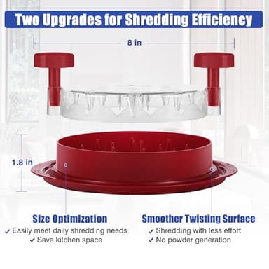 Chicken Shredder Tool Twist: 2025 Pro Food-Grade Visible Meat Shredder with Strong Anti-Slip Base, Ergonomic Handle, Chicken Breast Shredder, Suitable for Pork Beef Chicken (Red, 8 inch) - Image 4
