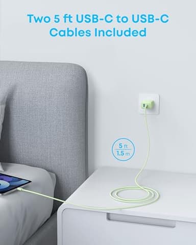 Anker iPhone 17/16 Charger, 2-Pack 20W Fast USB C Charger Block, for iPhone 17/16/16 Pro Max/15 Series/iPad Pro and More (Green, 2 Pack & 2 Cable) - Image 3
