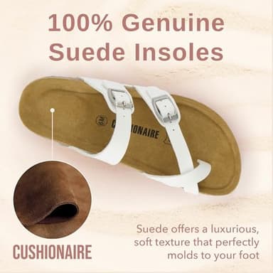 CUSHIONAIRE Luna Crossover Toe Strap Womens Sandals – Cork Footbed Slides with Adjustable Straps, Summer Sandals for Women 2025, WHITE 8 - Image 4