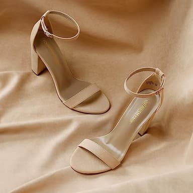 DREAM PAIRS Womens Hi-Chunk High Heel Pump Sandal Nude Suede - 8.5 - Image 6